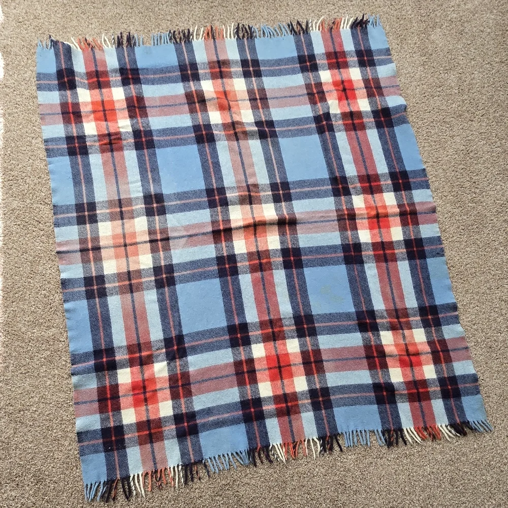 Plaid Blue and Red Wool Throw Blanket